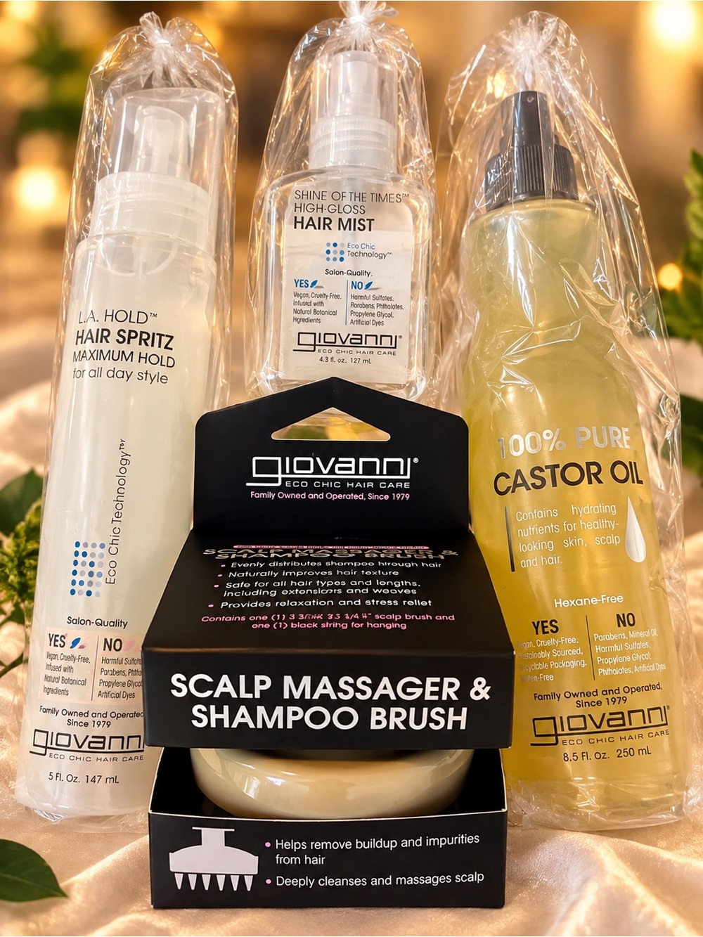 Giovanni Eco Chic Hair Care 4-Pc Set Castor Oil Hair Mist Spritz NEW